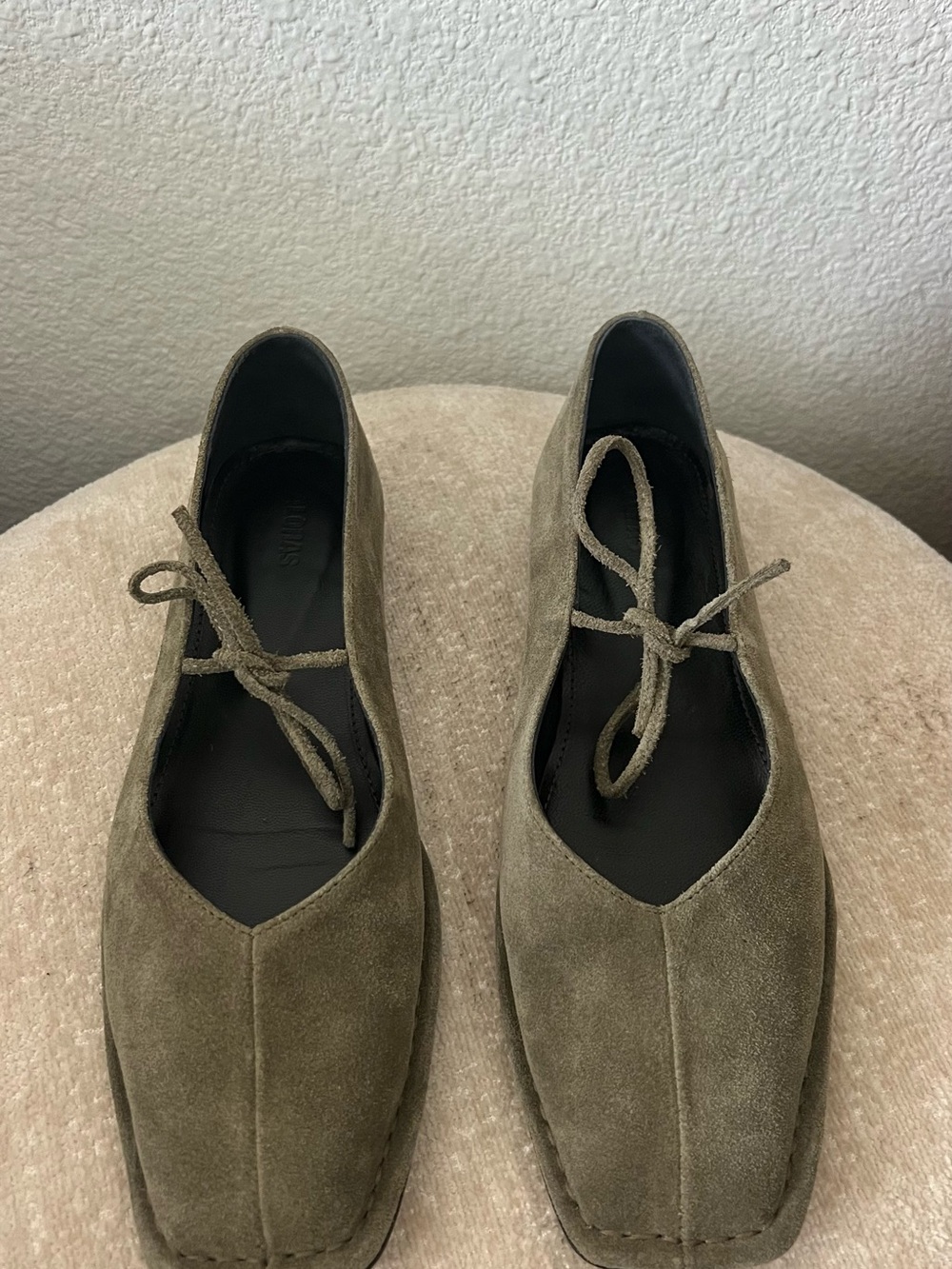 Alohas Sway Suede Khaki Leather Ballet Flats - Picture 5 of 7
